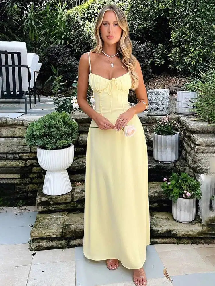 Townlike Elegant Maxi Long Waist Wrap A-line Dress Women Spaghetti Strap 2024 Spring Summer Dress Backless Sexy Party Dresses