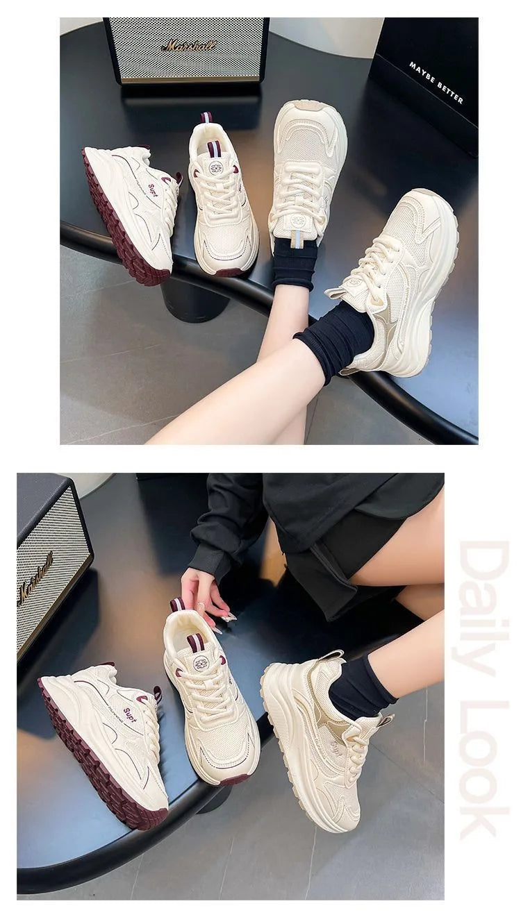 Height Increase Women Vulcanized Shoes Autumn New Lightweight Lace Up Platform Sneakers Comfort Breathable Non Slip Casual Shoes