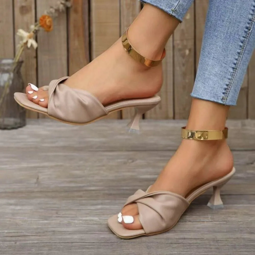 Fashion Summer Women Shoes New Handmade Square Open Toe High Heels Outdoor Fashion Slippers Wedding Party Fashion Party shoes