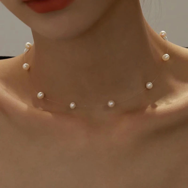 White Pearl Beads Choker Necklace