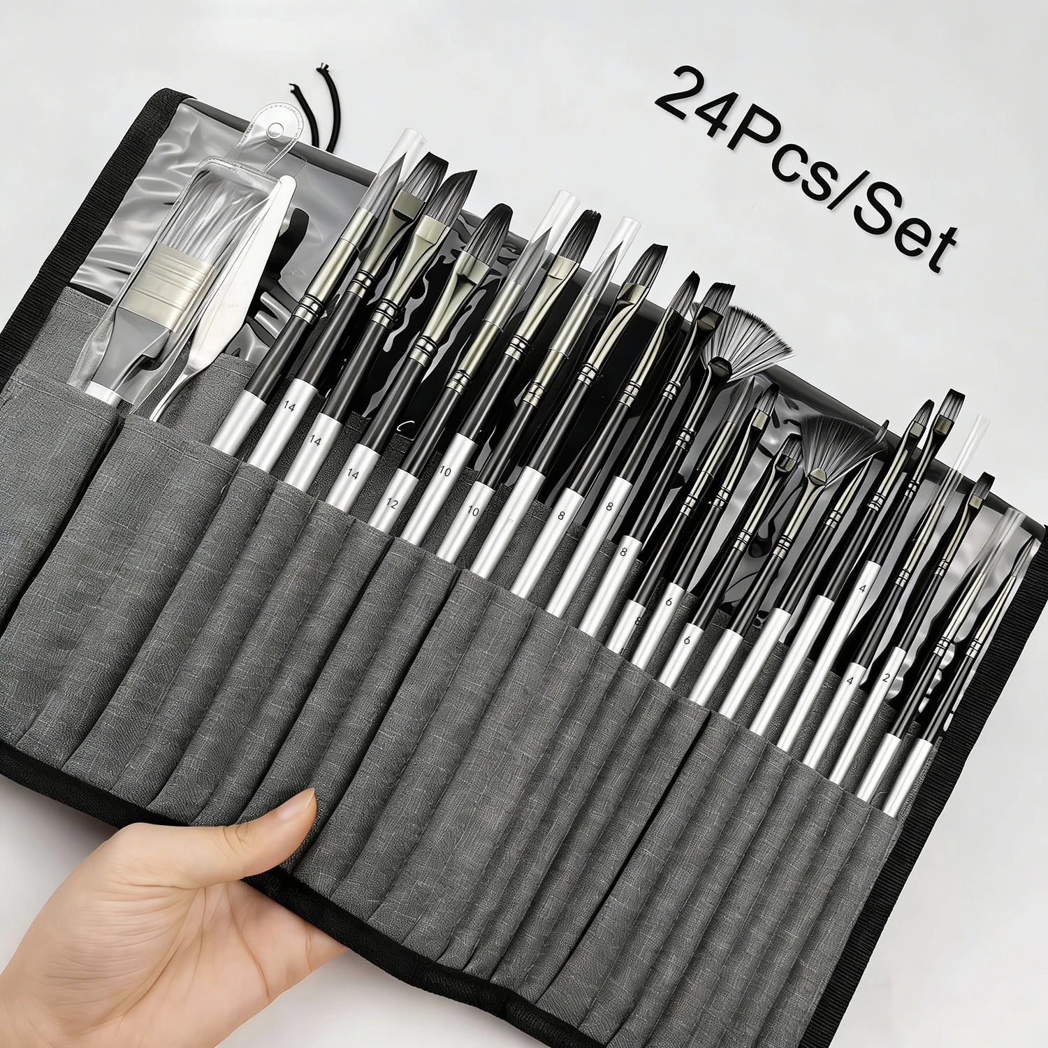 24pcs Mixed Art Brush Set – With Palette Knife & Bag
