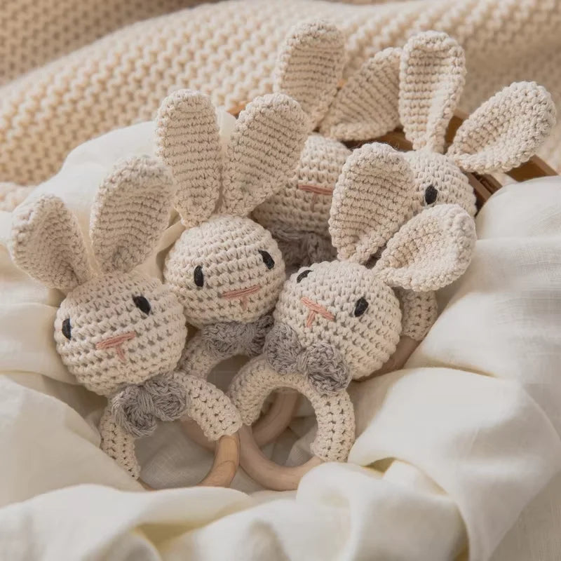 Baby Crochet Rattle & Wooden Teether – Rabbit Toy