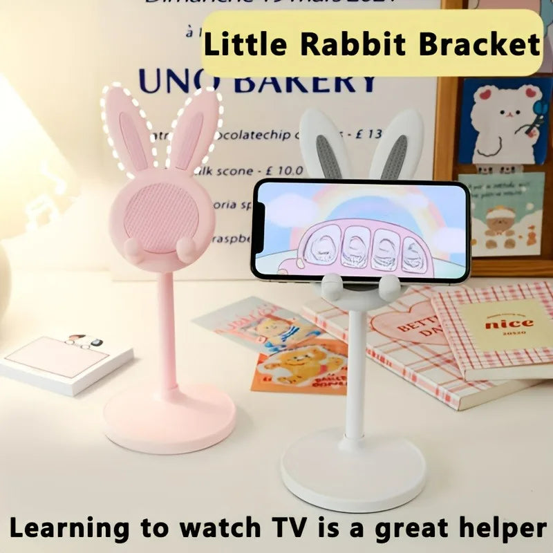 Pink Cartoon Little Rabbit Desktop Mobile Phone Stand Tablet Computer Stand Adjustable Telescopic Lift Student Lazy Person Stand