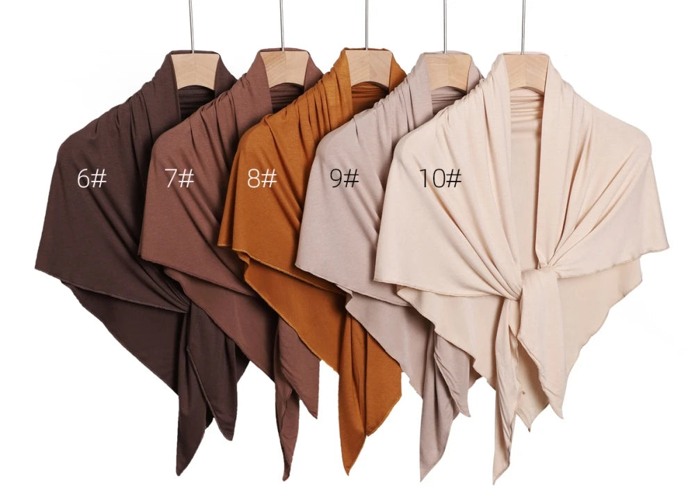 2024 New Solid Color Soft Modal Triangle Scarf Hijab Elastic Mercerized Cotton Wrap for Muslim Woman Hot Sale Headscarf