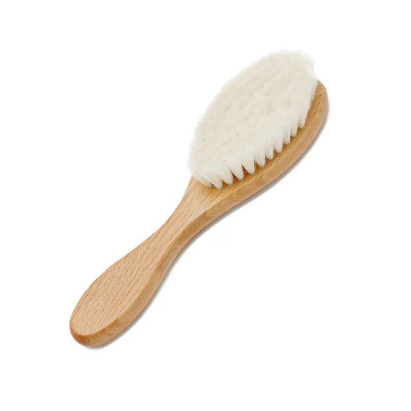 Baby Wooden Hairbrush & Comb – Newborn Soft Wool Massage Brush