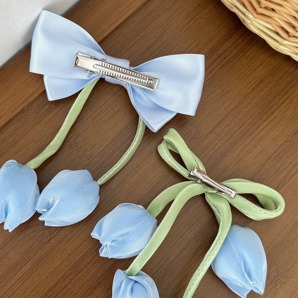 New Korean Tulip Flower Bow Hairpin Sweet Cute Headwear Girls Kids Women Hair Accessories
