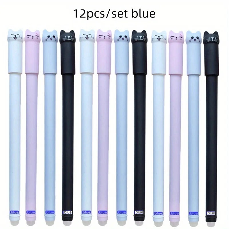Cat Erasable Gel Pen Set – 0.5mm, 4/8/12pcs