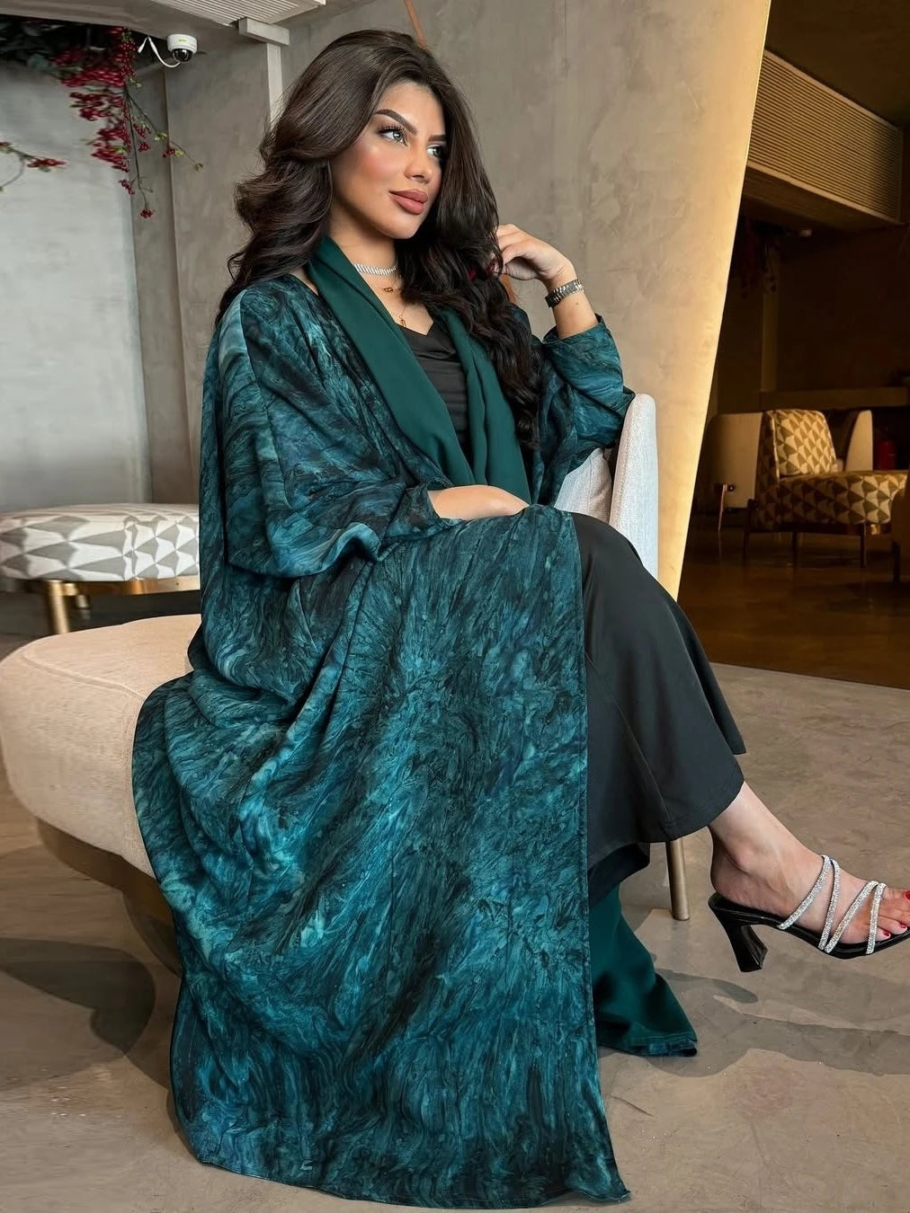 Women Muslim Abaya with Scarf Set DressRamadan Eid Print Cardigan Arab Long Robe Morocco Dubai Kaftan Islam Vestidos Jalabiya