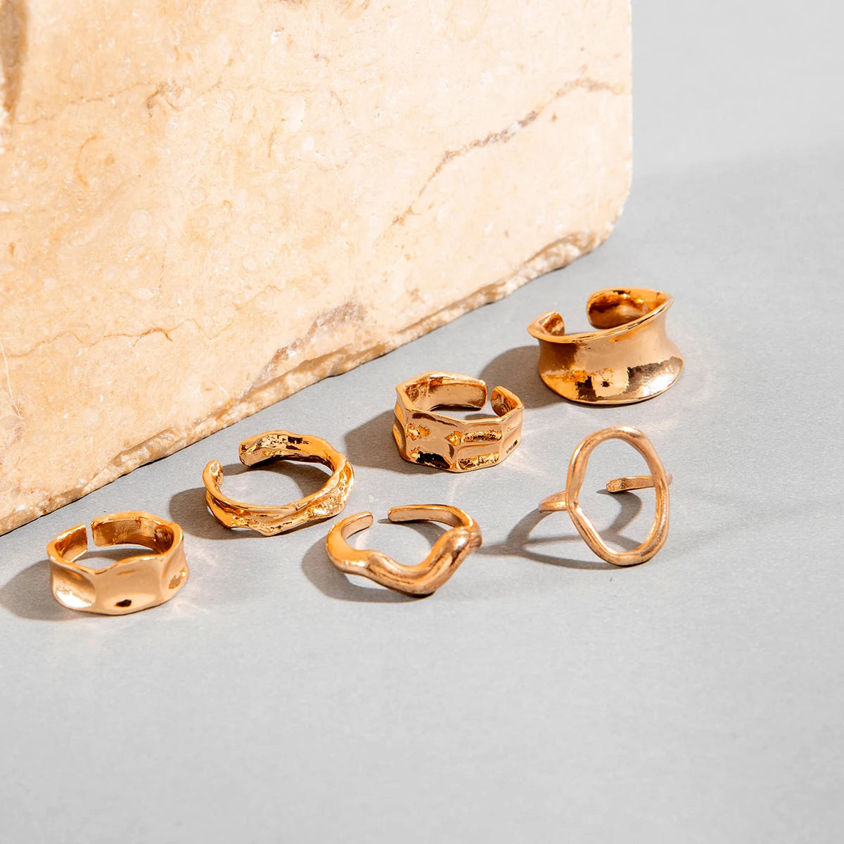 Tocona 2024 New Trendy Geometric Gold Silver Colour Set Rings for Women Adjustable Finger Ring Party Wedding Jewelry Accessories
