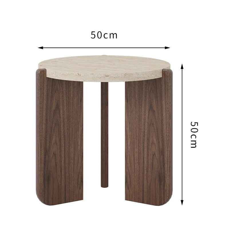 Wabi Sansan Solid Wood Travertine Coffee Table Household Coffee Table Living Room Minimalist Round Natural Travertine Rock Slate