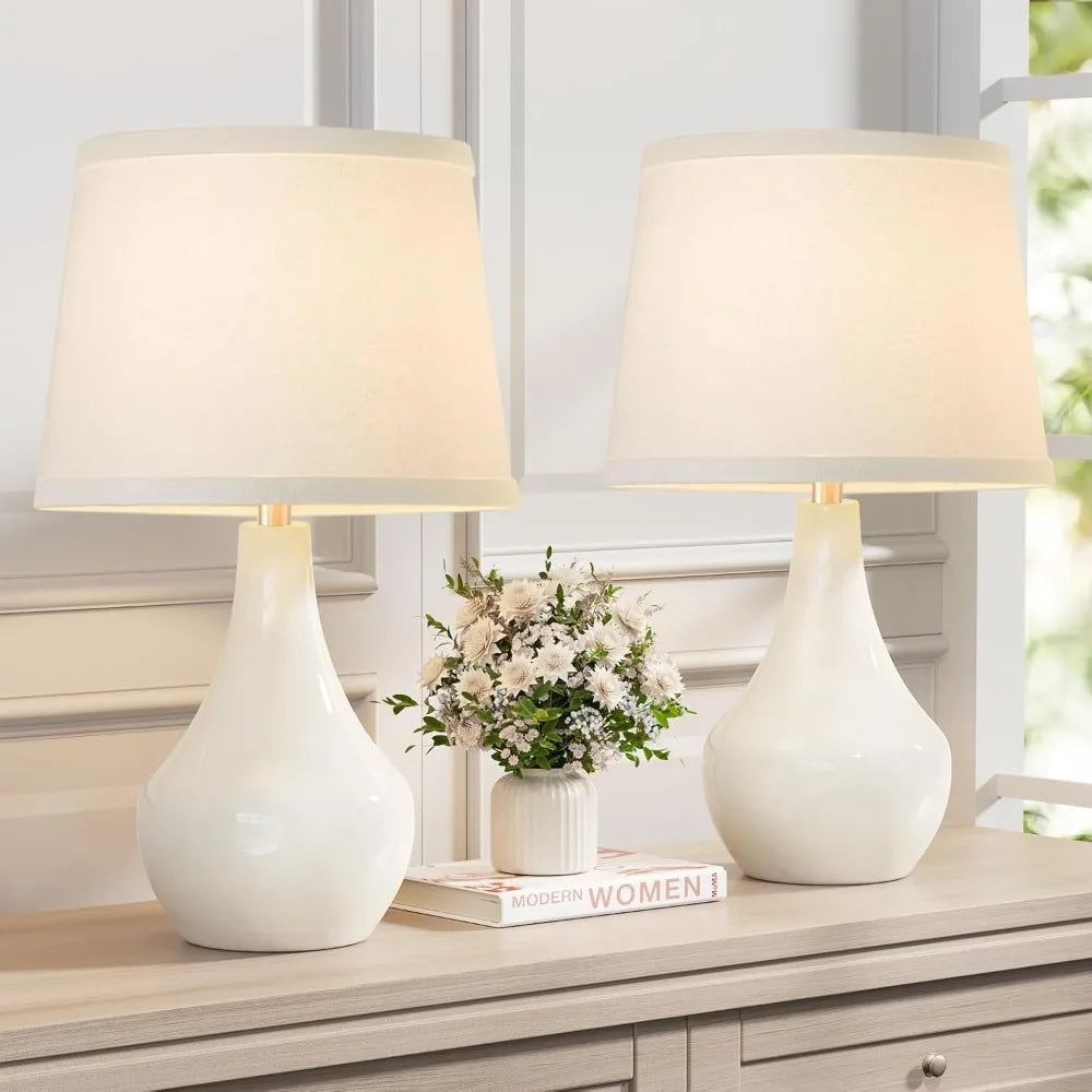 Seealle Modern Ceramic Table Lamps for Night Stands - Bedside Lamps Set of 2 for Nightstand, 19.4" White Bedroom Lamp for Living