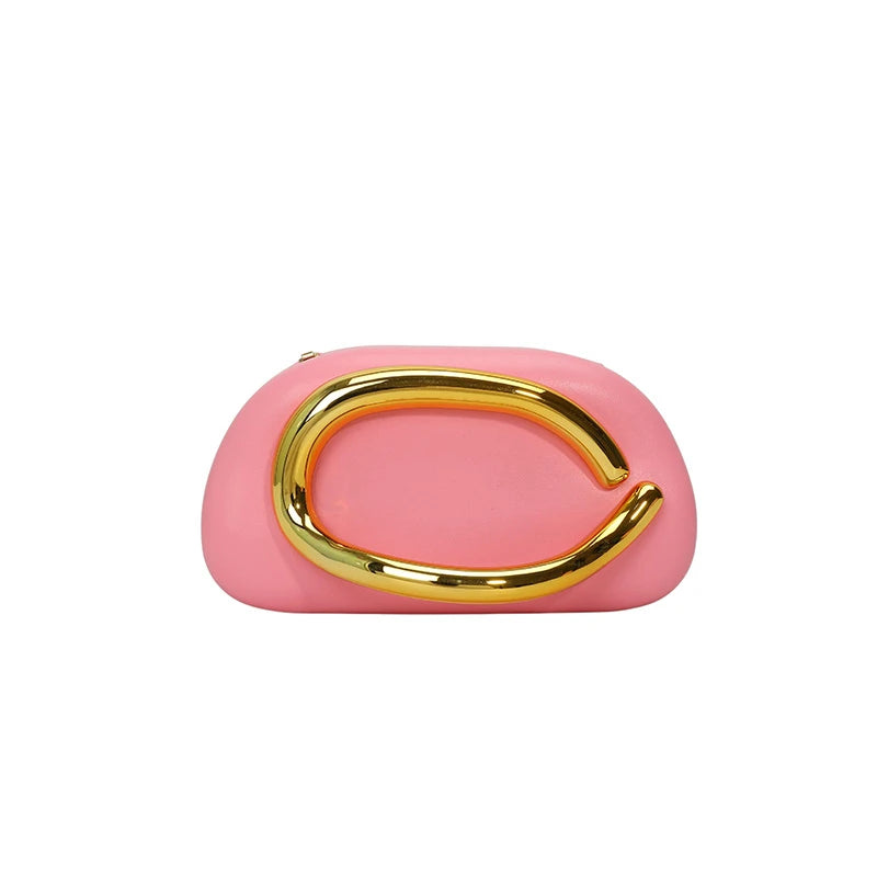 Women PU Leather Metal Handle Handbag & Removable Strap Crossbody Shoulder Bag Hand-held Shoulder Clutch Bag for Wedding Party