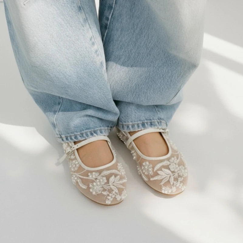 Women’s Pearl Mesh Mary Jane Flats