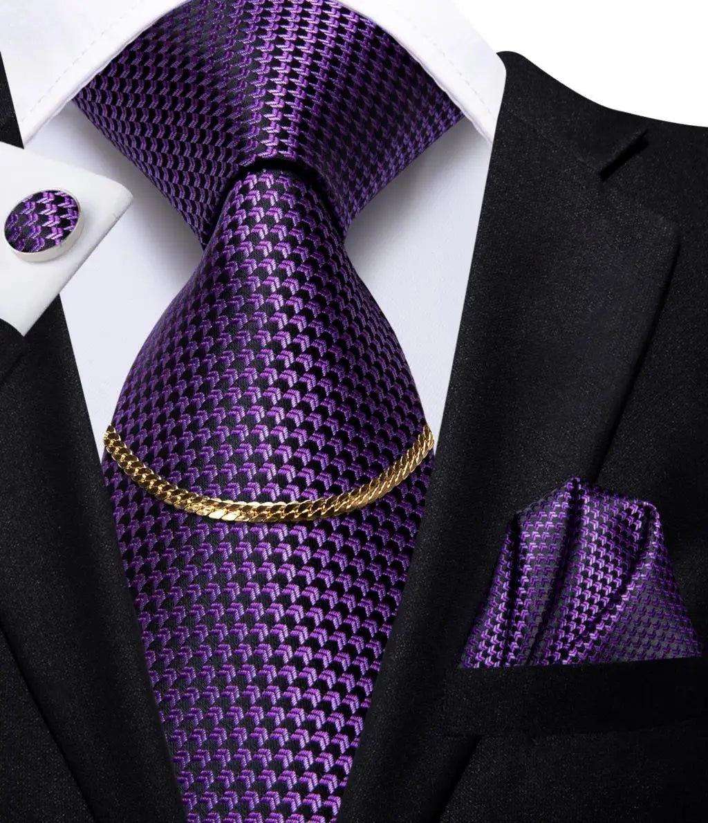Men’s Black Plaid Silk Tie Set