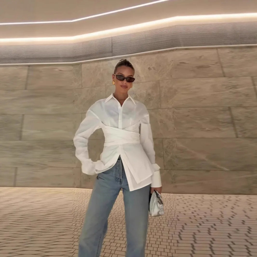 Women Shirt Long Sleeve Blouses Single Breasted Shirts Turn Down Collar Solid Slim Fit Casual Blouse Spliced Summer 2025