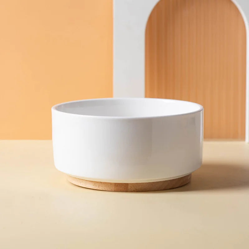 Ceramic Pet Bowl with Wooden Mat – Spine-Friendly