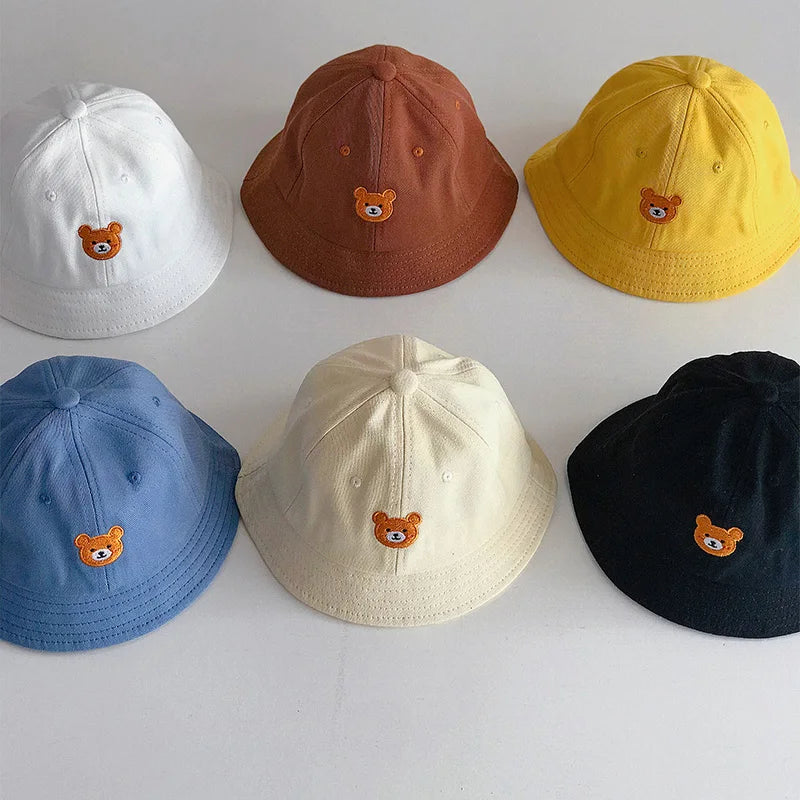Korean Baby Bucket Hat – Cartoon Bear Sun Cap for Boys & Girls