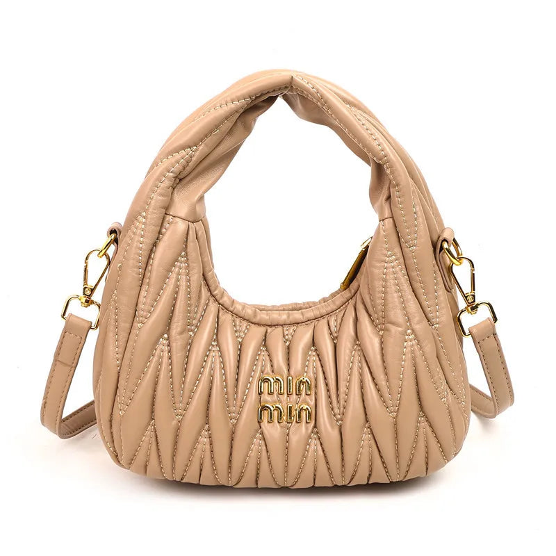 Designer Women Handbags 2025 French Women's Bag Pleated Miu Niche Trendy Handbag Crescent Bag Ins Single Shoulder Crossbody Bag