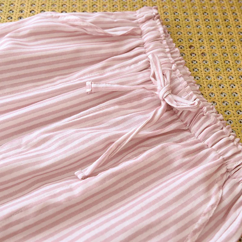 2026 New Women's Spring/Summer Sleeper Pants 100% Cotton Gauze Striped Tether Pants Striped Loose Thin Home Pants