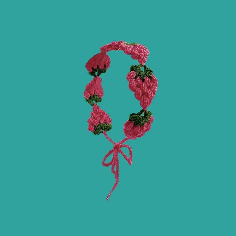 Small Strawberry Headband Crochet Sweet Cute Hair Band Women Scarf Headbands Bandanas Wide Elastic Hairbands Fashion Accessories