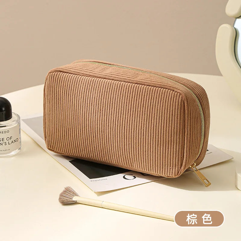 Minimalist Corduroy Makeup Bag – Large Capacity