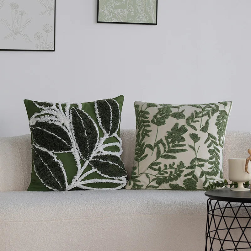 Green Floral Tufted Pillowcase 50x30 Exquisite Embroidered Decorative Sofa Cushion Covers Spring Pillow Covers for Living Room