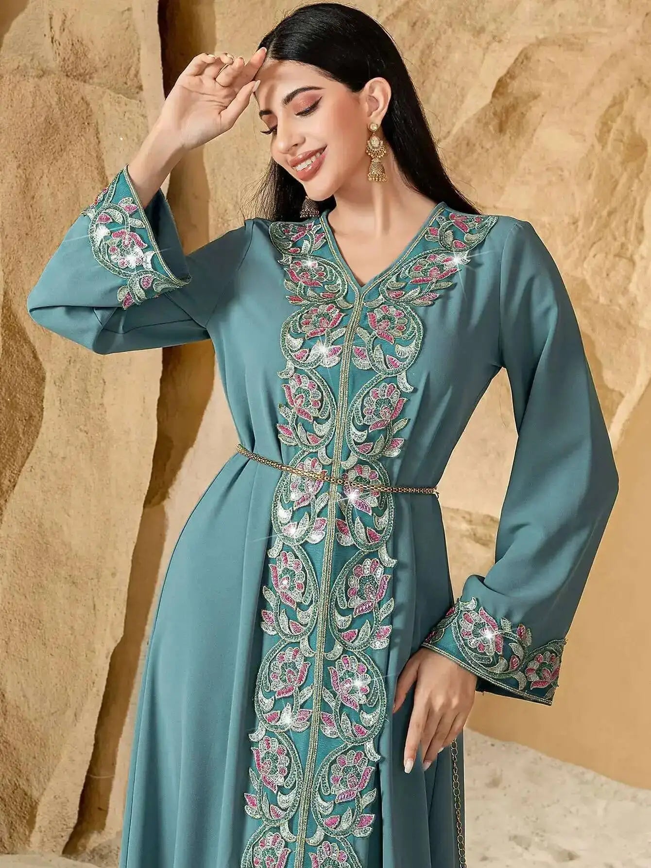 40761 Women's Clothing 2026 New Muslim Abaya Dubai Embroidered Beaded Evening Dress Abaya Ramadan Dubai Luxury Islam Elegant