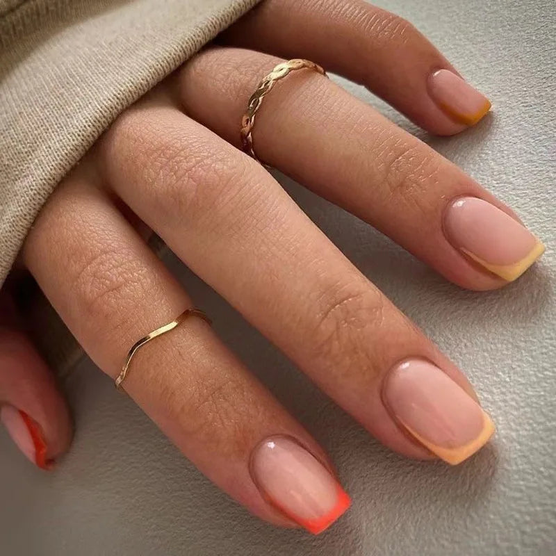 24Pcs French Tip Handmade Press On Nails Minimalist Solid Color Fake Nails Medium Square Full Cover Press On Nail Tips With Glue