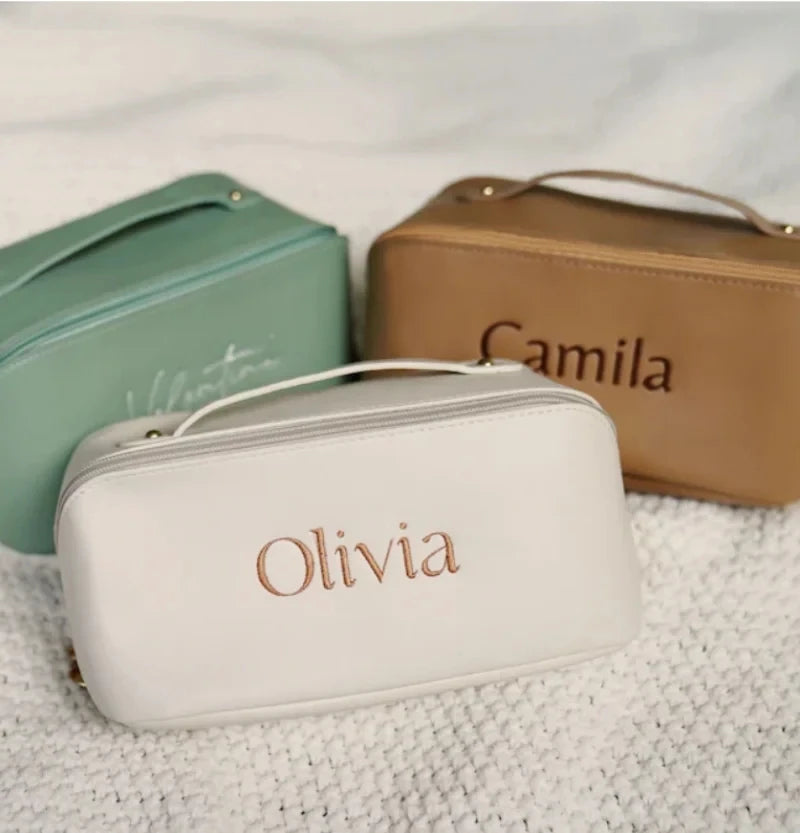 Custom Leather Embroidered Makeup Bag – Personalized Gift