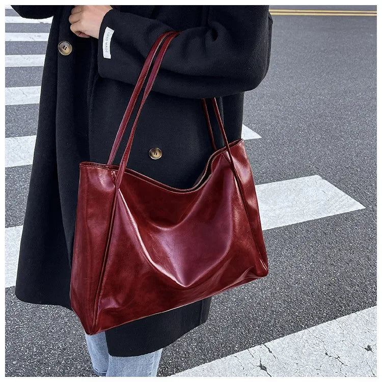 Women’s Fashion Tote Bag – Large Capacity Soft PU Leather Retro Shoulder & Crossbody Bucket Bag