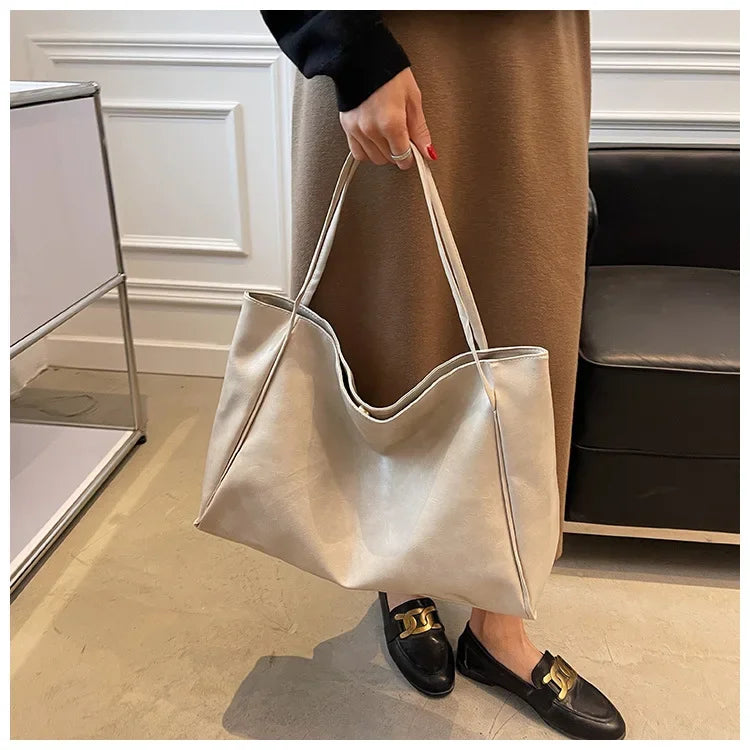 Women’s Fashion Tote Bag – Large Capacity Soft PU Leather Retro Shoulder & Crossbody Bucket Bag
