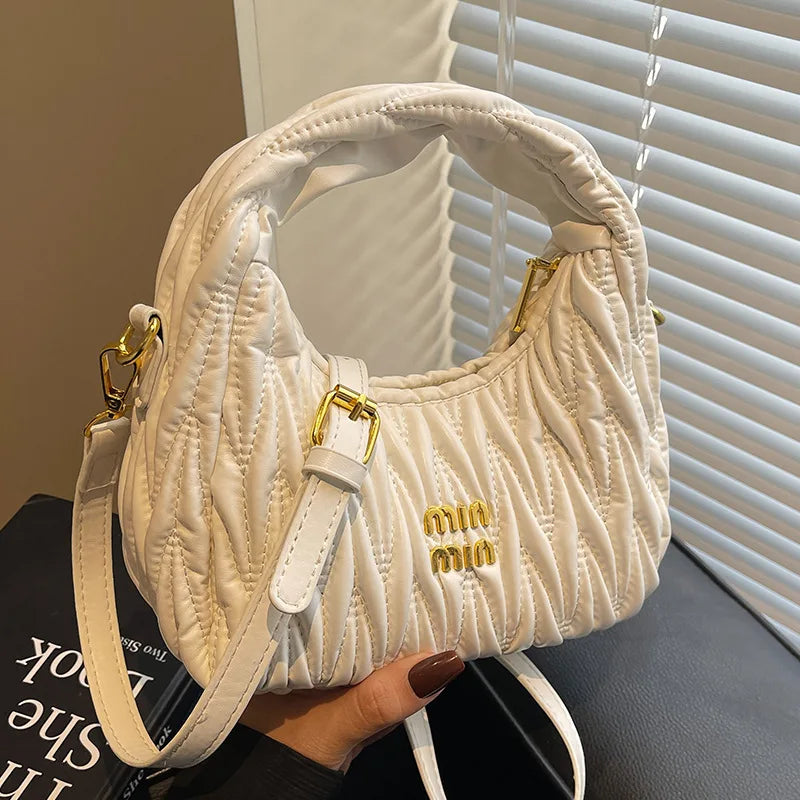 New Trendy Crescent Moon Cloud Dumpling Bag Pleated Shoulder Bag Fashionable Embroidery Portable Messenger Women's Bag