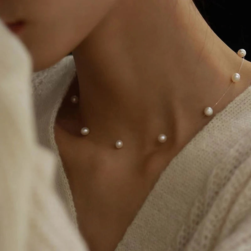 White Pearl Beads Choker Necklace