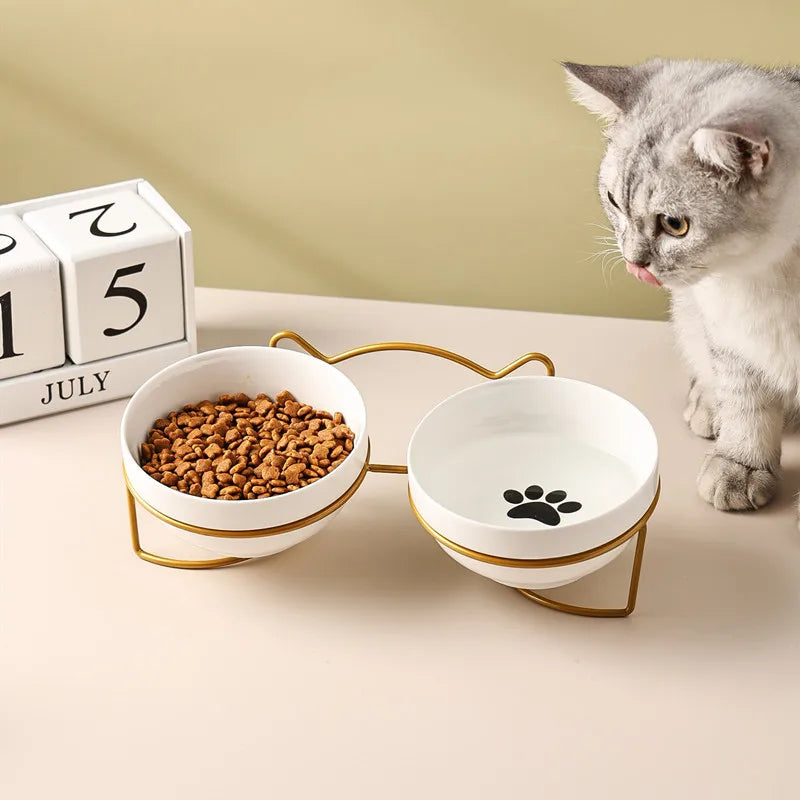 Ceramic Double Pet Bowl – Cervical Protection