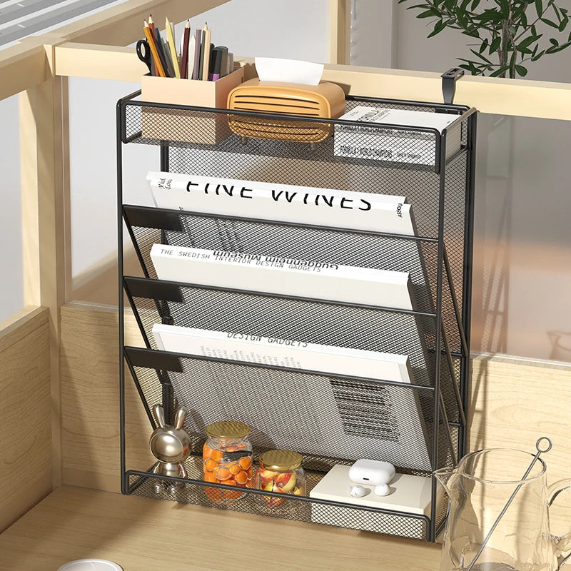 5-Tier Mesh Desk File Organizer – Wall Mount & Desktop