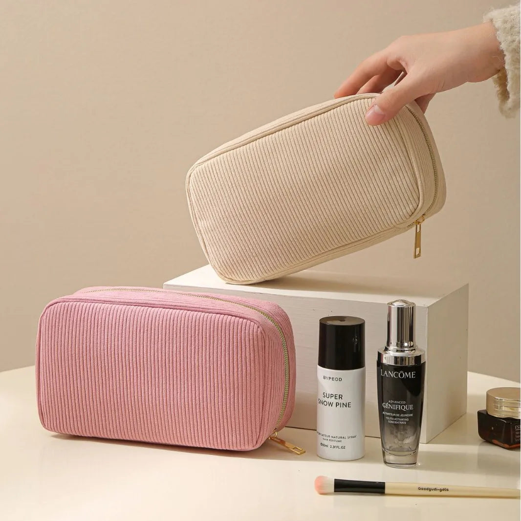 Minimalist Corduroy Makeup Bag – Large Capacity