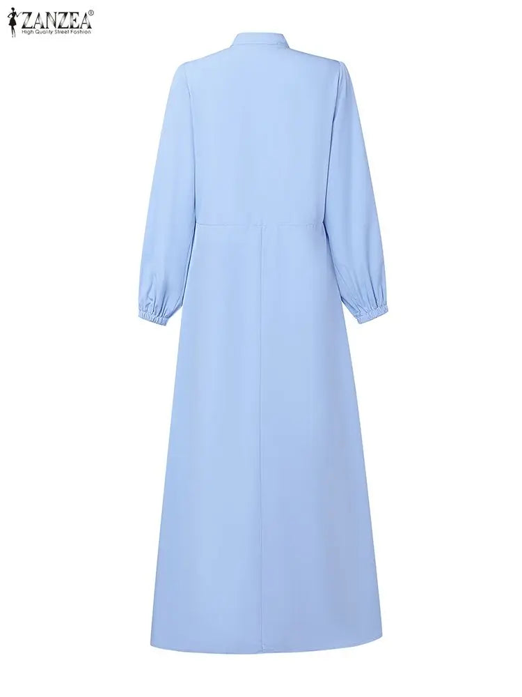 ZANZEA 2026 Spring Loose Dresses Fashion Muslim Abaya Robe Femme Elegant Long Sleeve Work Sundress Women Maxi Long Dress Kaftan
