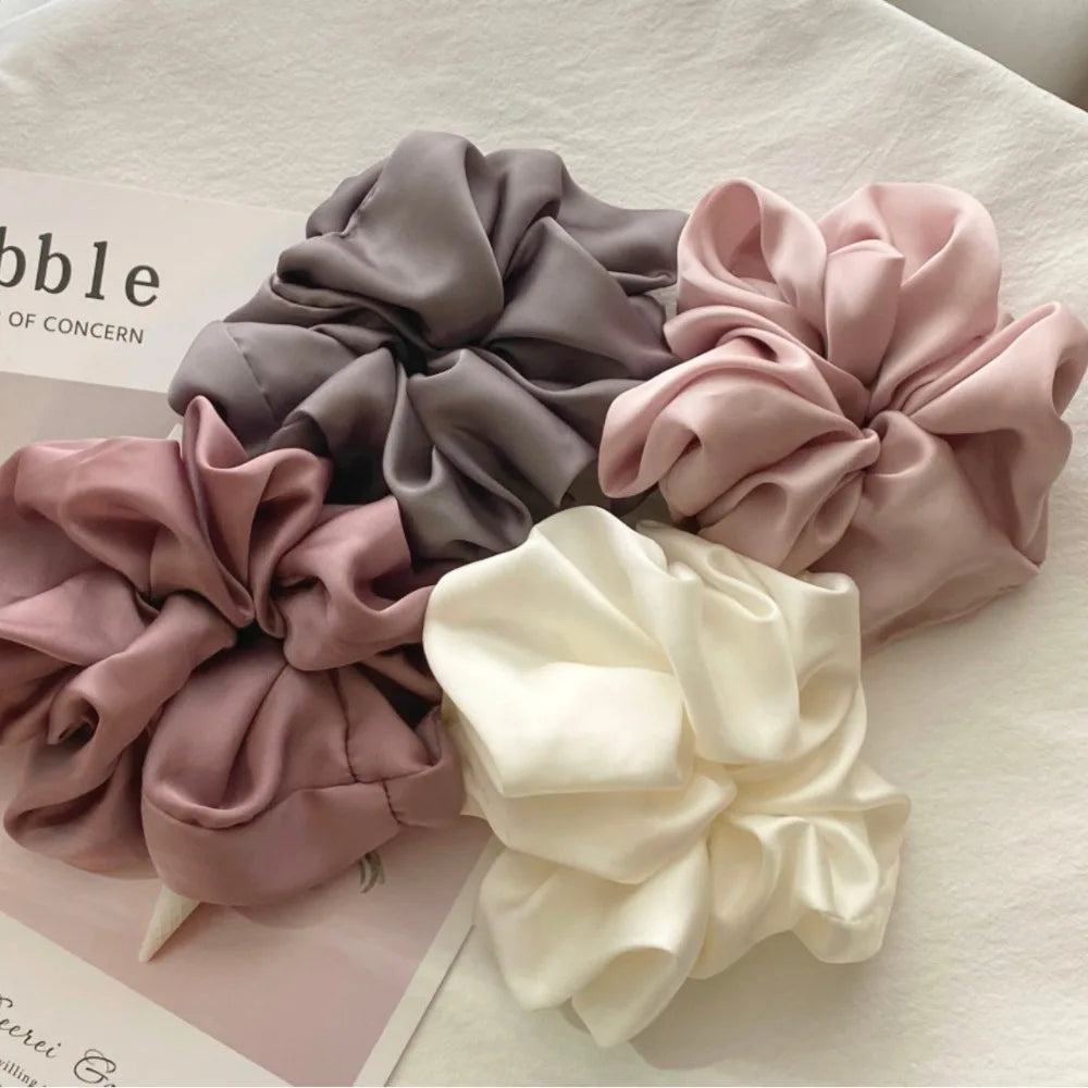 Women Soild Color Oversized Satin Scrunchies Fashion Elastic Hair Ties Ponytail Holder Satin Scrunchie Hair Accessories