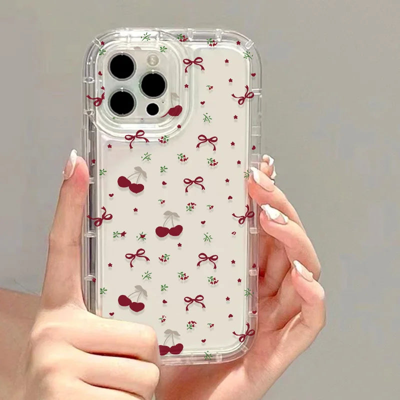 Cute Cherry Phone Case For iPhone 17 15 16 13 11 12 14 Pro Max 7 8 Plus Air 16e XR SE 2022 Shockproof Soft Clear Cover Coque