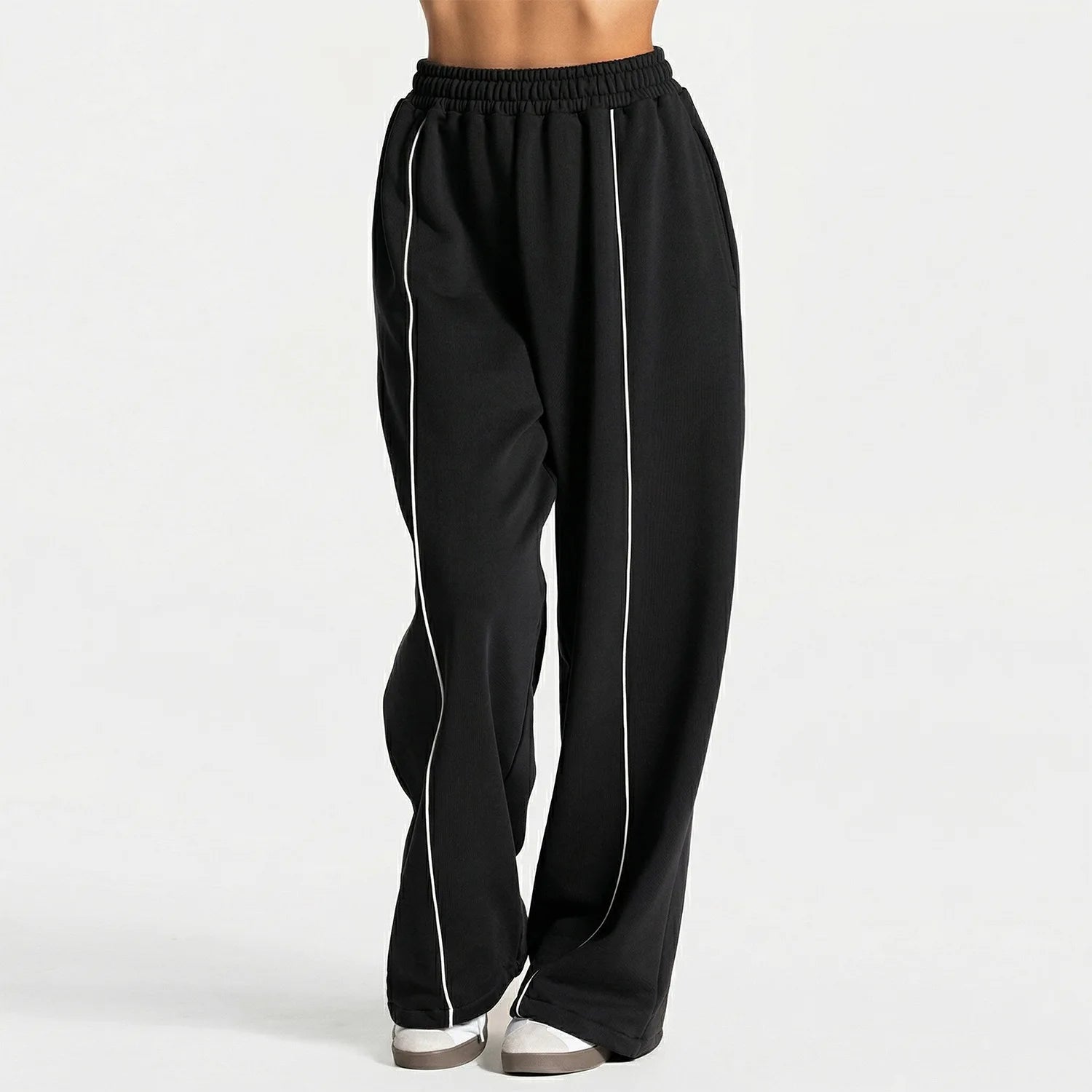 Straight-leg Yoga Sports Trousers Womens Spring Summer Versatile Solid Color Wide-leg Elastic High-waist Fitness Sports Trousers