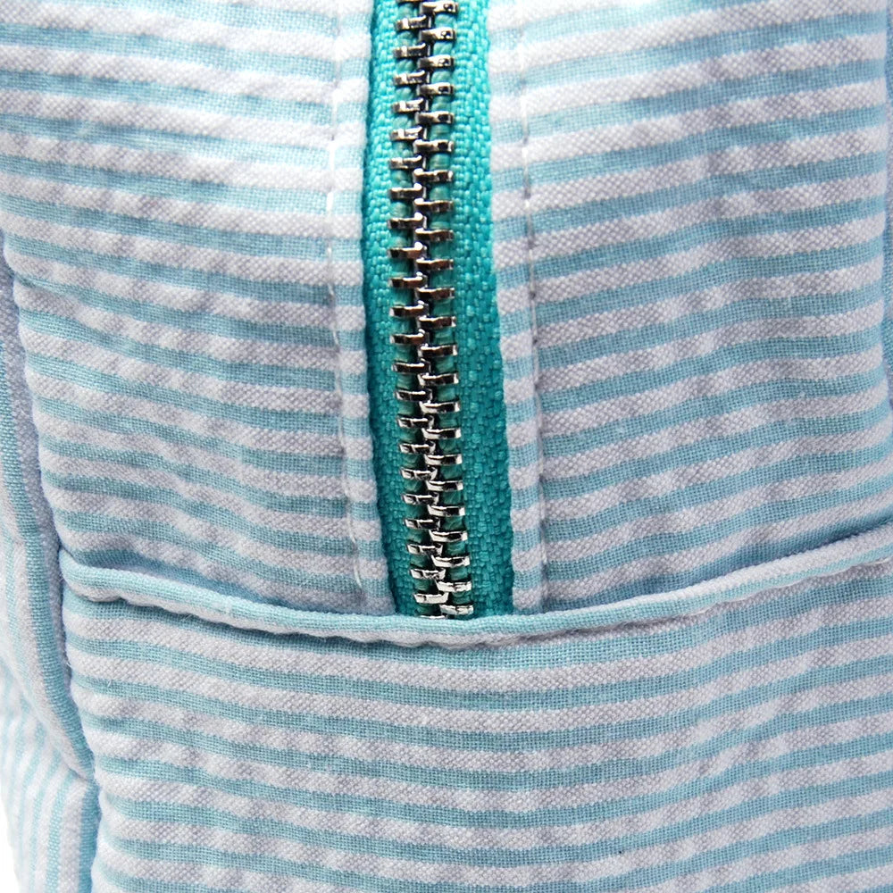 Seersucker Ruffle Cosmetic Bag – Pink/Purple Stripes