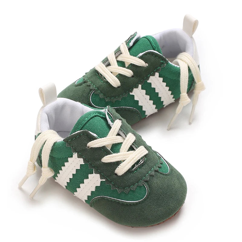 Baby Boys First Walkers – Soft Sole Striped Sneakers (0-12M)