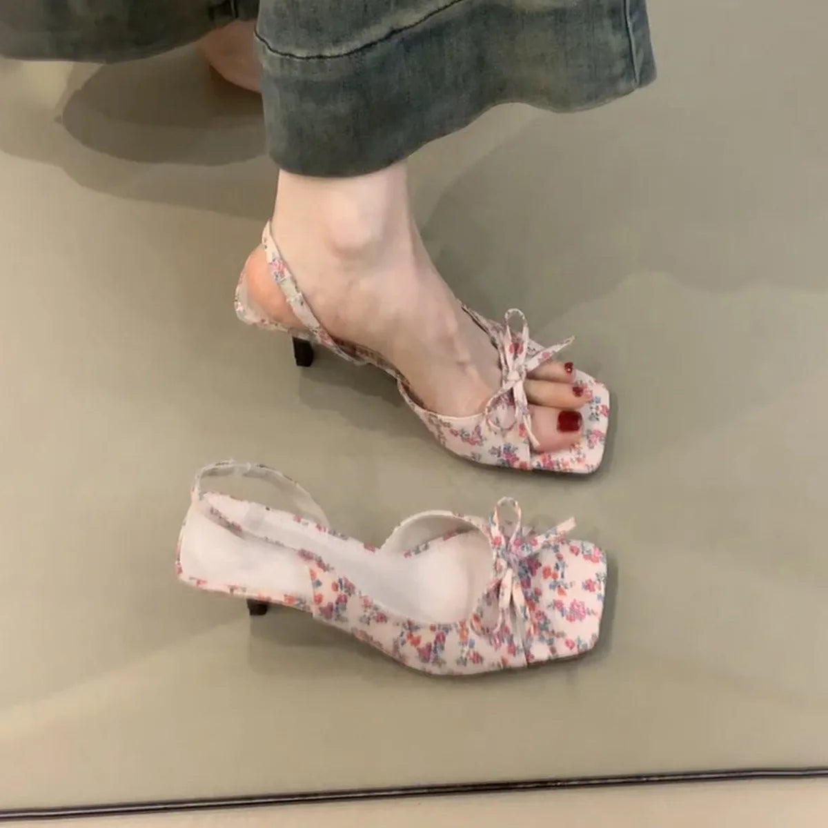 Women High-heeled Sandals 2025 Summer French Elegant Outdoor High Heels Fashion Butterfly-knot Thin Heel Outdoor Ladies Sandals