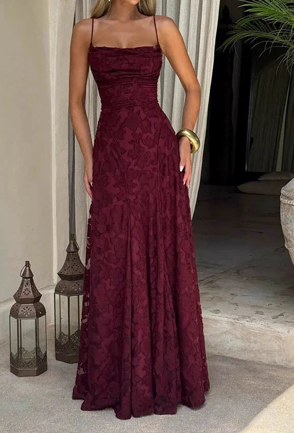 Fashion Spaghetti Strap Loose Dress For Women Elegant Slash Neck High Waist Dresses Lady Vestidos Holiday Party Formal Evening
