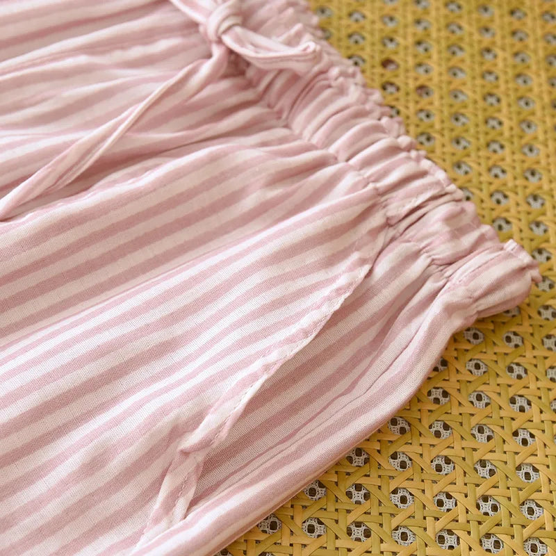 2026 New Women's Spring/Summer Sleeper Pants 100% Cotton Gauze Striped Tether Pants Striped Loose Thin Home Pants