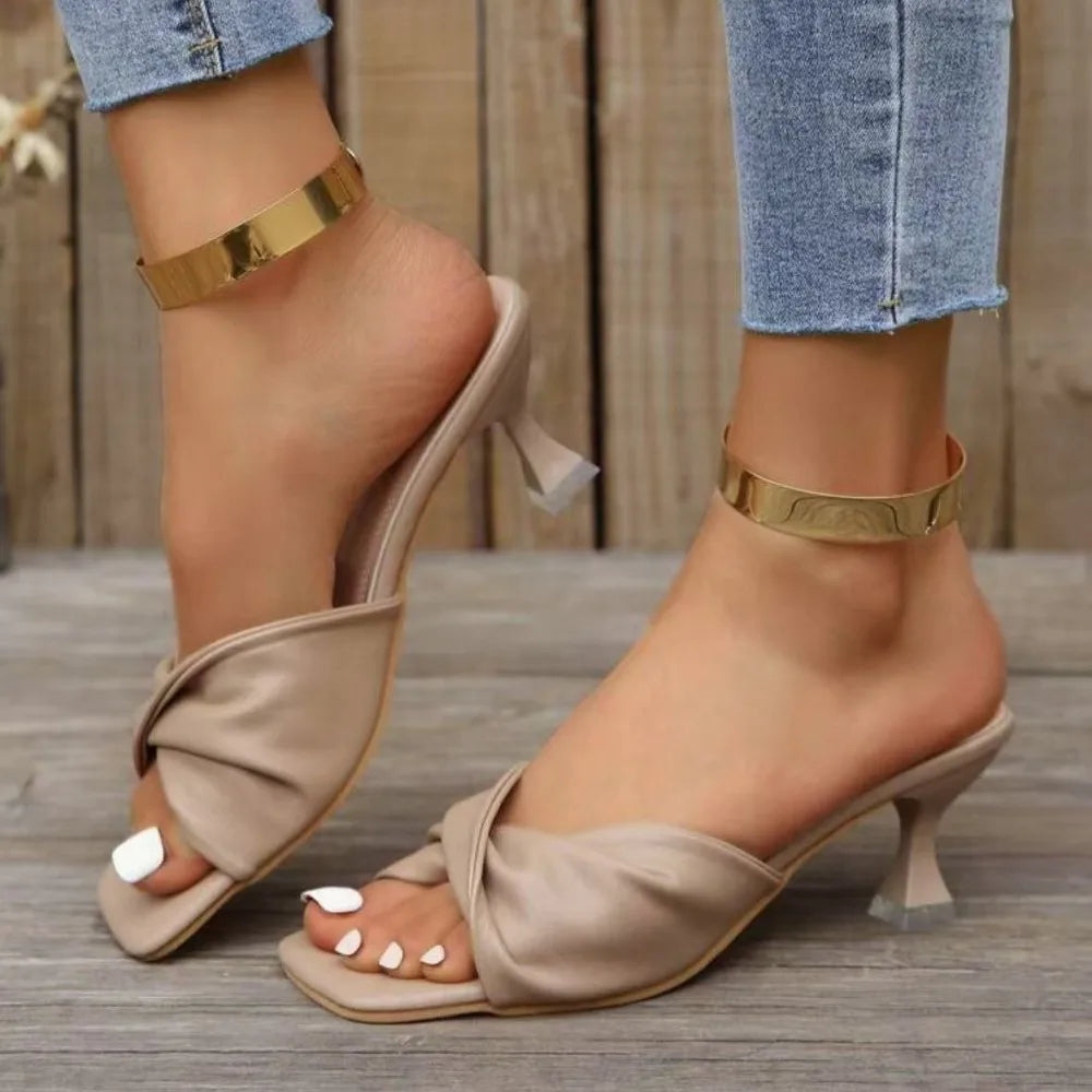 Fashion Summer Women Shoes New Handmade Square Open Toe High Heels Outdoor Fashion Slippers Wedding Party Fashion Party shoes