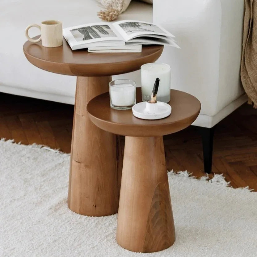 Retro Solid Wood Side Table Modern Round End Tables for Living Room Natural Sofa Accent Table Handcrafted Coffee Table Stool