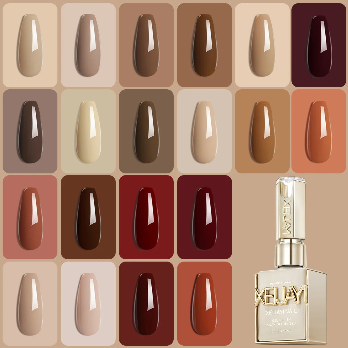 XEIJAYI 20PCS 15ml High-Shine Gel Nail Polish Set in Multiple Colors Soak Off UV/LED, Formaldehyde & Alcohol Free, Perfect