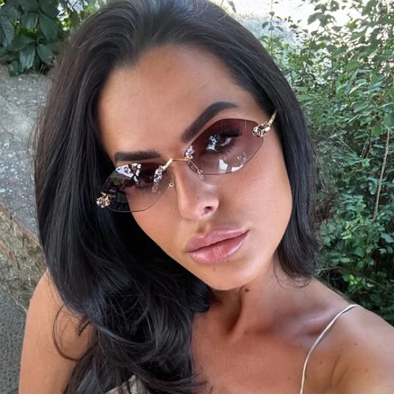 Fashion Rimless Polygonal Sunglasses women Trendy Gradient Lens Metal Shades Luxury Brand Small Rhombus Vintage Sun Glasses
