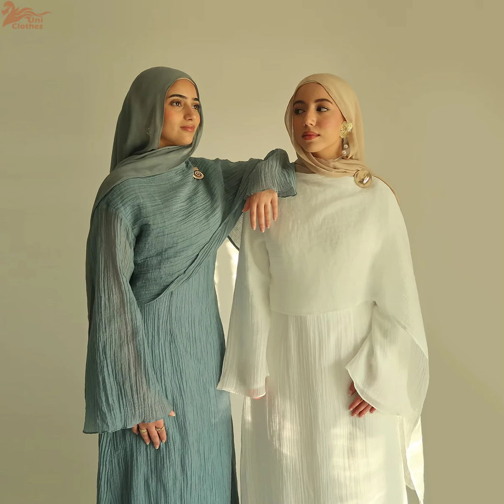 2025 New Pleated Fabric Elegant Shawl Gown Long Dress Islamic Clothing Women Abaya Dubai Modest Abaya Women Muslim Dress